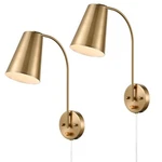 Modern Plug In Wall Sconce With Cord Set 2 Gold Light On/off Switch. Fixed Price $119.99.