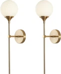 Kco Mid-century Modern Wall Mounted Sconces Set Of 2 Brushed Gold Globe White. Fixed Price $148.40.