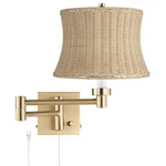 Barnes And Ivy Alta Gold Plug-in Swing Arm Wall Lamp With Rattan Shade. Fixed Price $163.99.