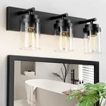 Izorro Bathroom Vanity Fixture, 3-LIGHT, Black Clear Glass Shade. Fixed Price $106.33.