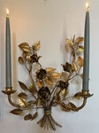 Italian Hollywood Regency Gilded Rose And Leaves Iron Sconce 17.5 X 14 5.5. Fixed Price $159.00.