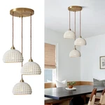 3 Vintage White Ceramic Pendant Lights Mid Century Modern Brass Ceiling.... Fixed Price $118.36.