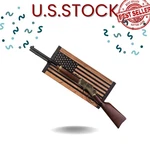 Wood Gun Rack Wall Mount American Flag Design Adjustable Hooks. Fixed Price $52.24.