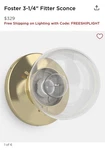 Rejuvenation Foster 3.25 Fitter Wall Sconce Lacquered Brass Clear Glass Shade. Fixed Price $250.00.
