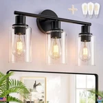 3-LIGHT Black Vanity Fixtures, Modern Clear Glass Shade For Bathroom,. Fixed Price $62.71.