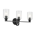 Kichler Gioe 3 Light Wall Mt Bath Arm, Black/clear Fluted - 55226BKFLU. Fixed Price $229.99.