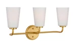 Progress Lighting 3-LIGHT Bruhsed Gold Vanity W/ Ethed Opal Glass Shades. Fixed Price $64.99.