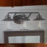 Nib Nice Bathroom Bronze 3-LITE Industrial-look Vanity Wall Light W/ Clear Glass. Fixed Price $89.95.