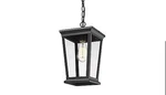 Odeums Outdoor Pendant Light Blk Lantern Hanging Porch Fixture E26 New Open Box. Fixed Price $40.00.