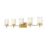 Z-lite Grayson Light Vanity, Modern Gold/clear/etched Opal 1949-5V-MGLD. Fixed Price $466.00.