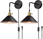 Industrial Wall Sconce 2-PACK With Hanging Height-adjustable Black Plug-in. Fixed Price $141.86.