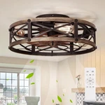 Shluce 19" Farmhouse Flush Mount Caged Ceiling Fans With Lights, Fandelier Ru.... Fixed Price $105.21.