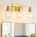 Emong Gold Bathroom Fixtures, 3-LIGHTS Vanity With Clear Glass Sh.... Fixed Price $80.35.