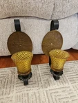 Vtg Primitive Wall Scone Copper Oval Candle Sconce Wrought Iron Holder. Fixed Price $80.00.