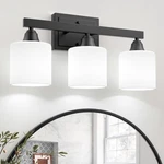 Volisun Matte Black 3-LIGHT Bathroom Vanity Over Mirror Frosted Glass Shad. Fixed Price $87.48.