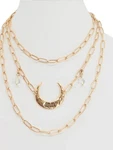 Light Crescent Moon Long Paperclip Chain Necklace. Fixed Price $55.00.