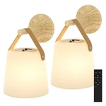 Tacahe Rechargeable Wall Sconce Set Of 2 Wood Color Cordless Lamps Remote Contro. Fixed Price $68.98.