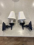 Quorum 5436-1-95 Wall Sconces Black Old World W/ Cream Fabric Shade Vintage 2004. Fixed Price $49.99.