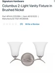 Park Harbor PHVL2252 Nickel Columbus 16"W 2-LIGHT Bathroom Fixture. Fixed Price $59.00.