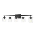 Z-lite Landon Light Vanity, Matte Black/clear Ribbed 7515-5V-MB. Fixed Price $314.00.