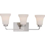 Nuvo Cody 3 Light Vanity Fixture W/ Satin White Glass, Polished Nickel 62-428. Fixed Price $89.98.