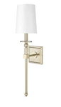 Millennium Lighting 26" Tall Wall Sconce With Tapered Fabric Shade 46971-MG Gold. Fixed Price $60.00.