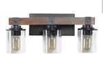 Farmhouse 18.5 In. Walnut And Black Bathroom Vanity Light With Glass Shade 14D. Fixed Price $54.99.