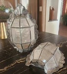 Mexican Hand Punched Tin Candle Wall Sconces Glass Enclosed Vintage Set Of 2. Fixed Price $105.00.