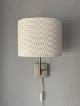 2 Ikea Alang White Woven Shade Wall Lamps Silver Nickel Plated Base 101.757.11. Fixed Price $90.00.