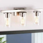 Asher 3-LIGHT Vanity With Clear Glass Shades Model RJ-WS03 Brushed Nickel. Fixed Price $46.08.
