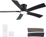 52 Inch Ceiling Fans With Lights And Remote,black Low Profile Fan,flush. Fixed Price $79.40.