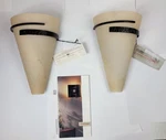 Hubbardton Forge Pair Sconces Half Cone Suspended Wall Bronze Slip Shade Nos Usa. Fixed Price $525.00.