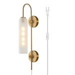 Bokt Mid Century Modern Plug Wall Sconces Indoor Long Brushed Gold Milk Wh.... Fixed Price $144.92.