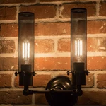Industrial 2-LIGHT Wall Sconce Black Metal Mesh Shades, Dual Arm Design, Nib. Fixed Price $145.00.