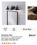 Hampton Bay HB3672-43 Vanity Lighting Black. Fixed Price $14.50.