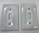 Vtg White Ceramic Single Switch Wall Plate Ge Concave No Screws Lot 2. Fixed Price $18.00.