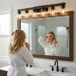 42" 6-LIGHT Bathroom Vanity Wood Wall Fixture Glass Shade Led Over Mirror. Fixed Price $115.99.