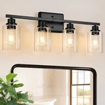 4 Vanity Lights Over Mirror Black Wall Lamp With Clear Glass Modern Decor. Fixed Price $54.78.
