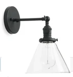 Permo Wall Single Sconce With Adjustable Arm Funnel Clear Glass Shake. Black. Fixed Price $35.00.
