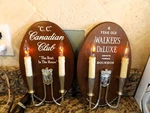 Pair Of Vintage Walker's Deluxe Bourbon Canadian Club Whiskey Wall Sconce Lights. Fixed Price $59.99.