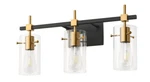 Vanity Fixture 3 Lights Black & Brass Over Mirror Glass Shade Solfart Bath. Fixed Price $154.99.