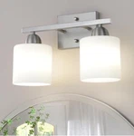 Mecgirn 2 Light Brushed Nickel Stainless Steel Milk Glass Bathroom Vanity. Fixed Price $24.99.
