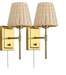 Wingbo Wall Sconce Rattan Wrapped Lamp Set Of 2, Light Gold. Fixed Price $41.99.