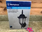 Westinghouse 66826 Textured Blk Finish/frosted Glass Wall Lantern 15" 6-1/2". Fixed Price $29.95.