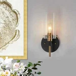 Zevni Modern Black, Brass Gold Wall Sconce Vanity Light Clear Glass Shade. Fixed Price $31.34.