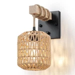 Rattan Boho Wall Sconce, Hardwired Hand-woven Farmhouse Lamps With Woode.... Fixed Price $58.13.
