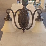 Feiss Antique Bronze Wall Sconce Two Cream Glass Bell Shades. Fixed Price $106.99.
