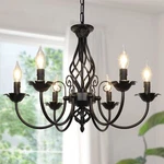 6-LIGHT Farmhouse Candle Chandelier For Living Room, Rustic Industrial Pendant. Fixed Price $232.99.