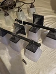 Nib Nice Bathroom 4-LITE Vanity Light W/ Amber Glass Shade (bronze Finish). Fixed Price $38.00.