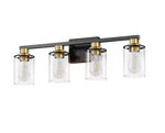 Briignite 28" 4-LIGHT Black & Gold Bathroom Vanity With Clear Glass Shades. Fixed Price $49.19.
